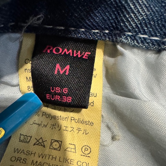 ROMWE Women's Blue Distressed Star Patch Wide Leg Skater Jeans Size M Frayed Y2K - Picture 9 of 11